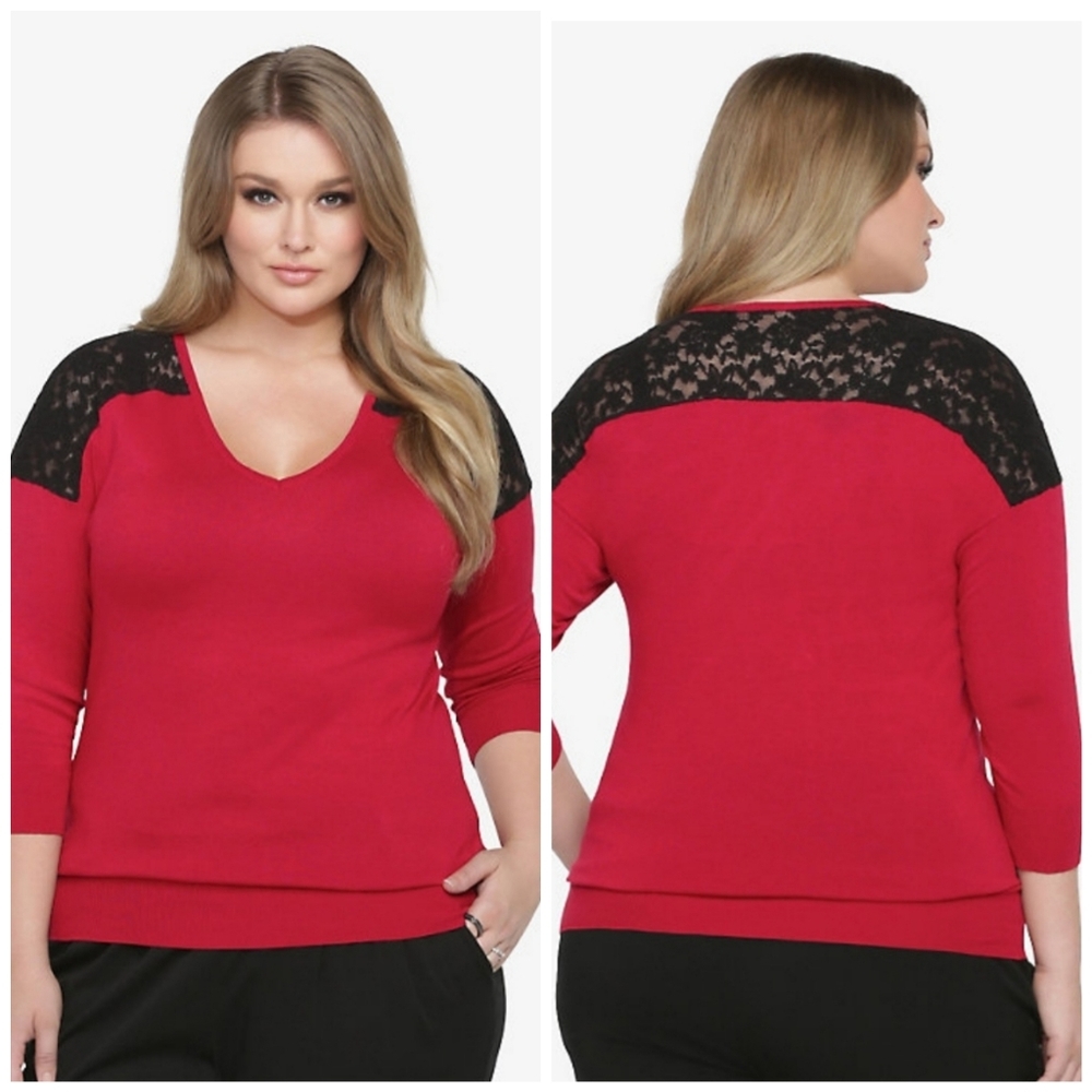 Torrid Lace Illusion V-Neck Sweater